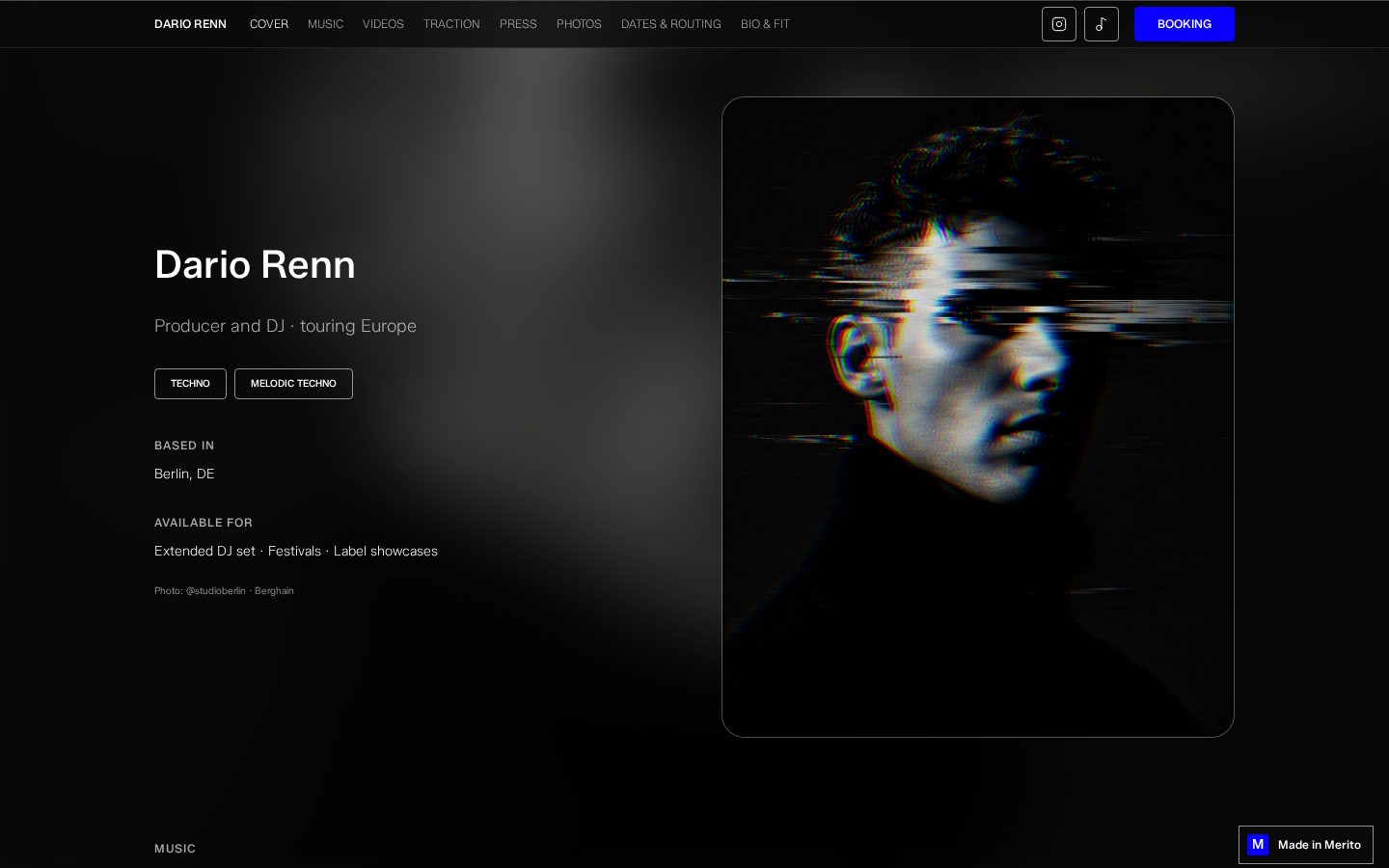 The MERITO editor changing an EPK's theme, background and photo filter
